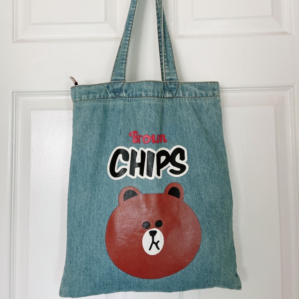 Brown chips tote bag denim
